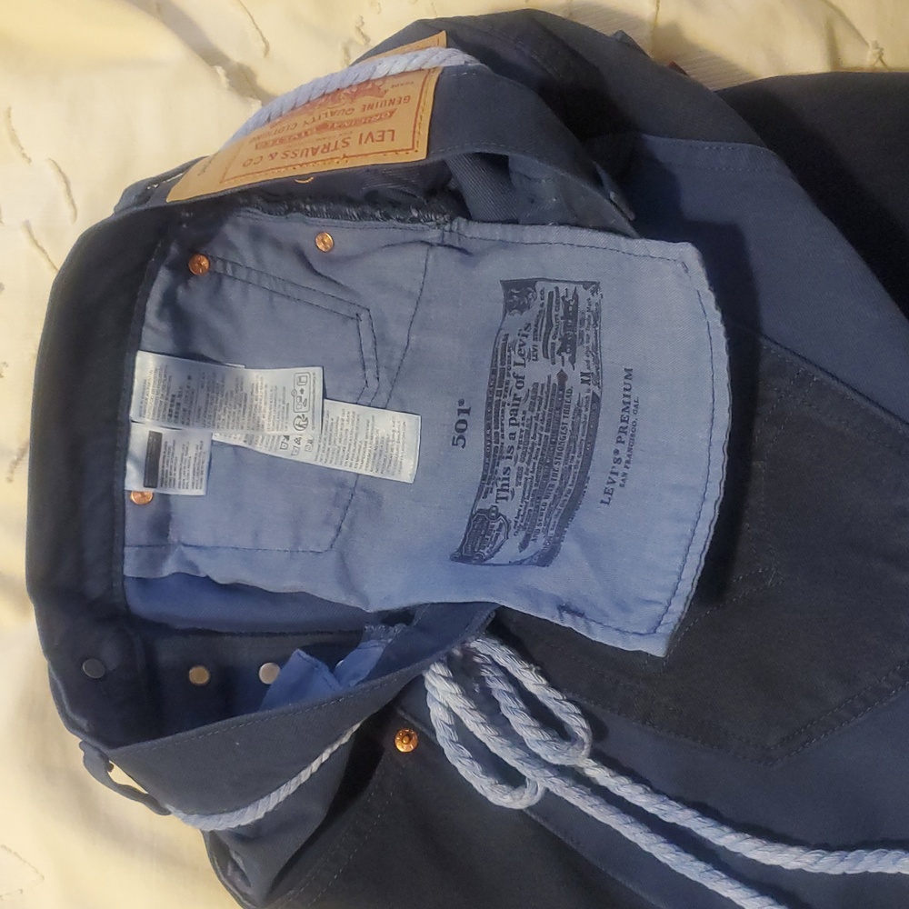 Levi's 501 Custom Taper Color Block Skate Jeans + White Oak Cone Selvedge Belt - Picture 12 of 16